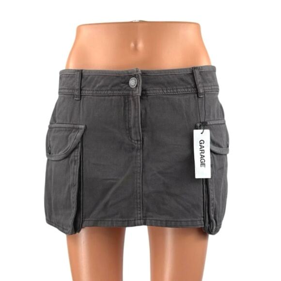 NEW Garage Women's Gray Mid Waist Utility Cargo Denim Jean Skirt Skort Size S - Picture 2 of 6